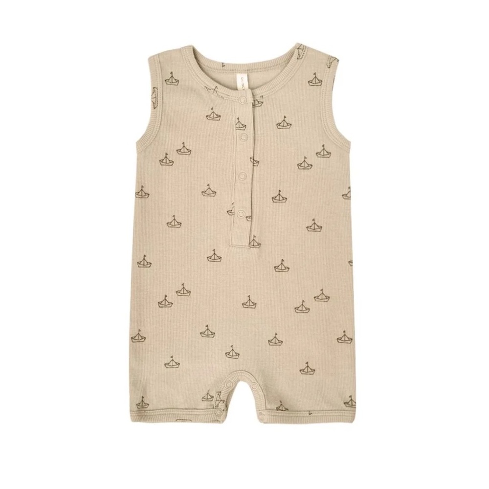 NWT! Quincy Mae Ribbed Henley Boat Baby Romper